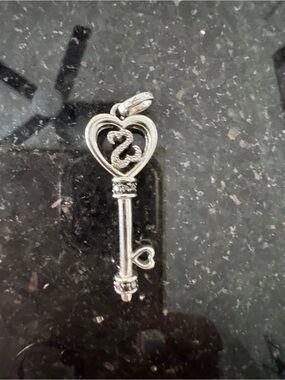 SS Heart Key Snake Pendant Necklace Charm with accent diamonds